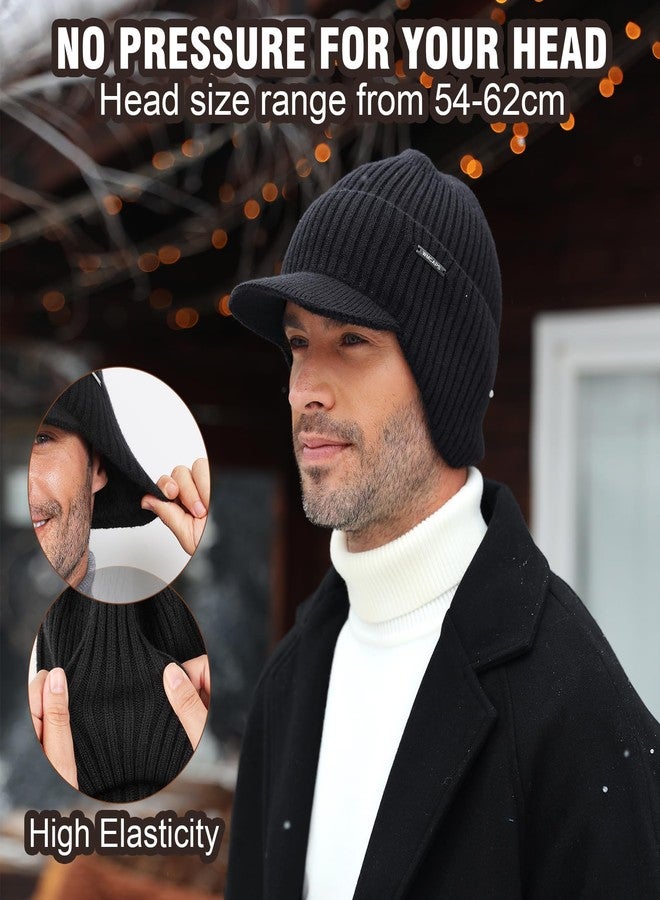 Wmcaps قبعة شتوية من Wmcaps بحافة وأغطية للأذنين، قبعة صوفية دافئة مبطنة بالصوف للرجال والنساء، لون أسود - Image 4